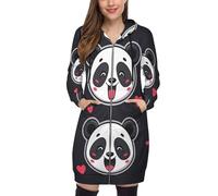 Damen Übergangsjacke Lang Mit Kapuze - Süße Panda-Aufkleber Zipper Sweatjacke Mit Großen Taschen S-5Xl Kuschlig Lässig Perfekt Für Herbst & Winter,Cartoon-Tiere