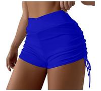 Damen Übergröße Einfarbig & Bedruckt Hohe Taille Brasilianische Bikinihose Slips Strandmode Brasilianische Bikinihose Seitlich binden Tanga Baden Sport Yoga Shorts Rock Schwimmhose (Blue, M)