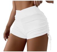 Damen Übergröße Einfarbig & Bedruckt Hohe Taille Brasilianische Bikinihose Slips Strandmode Brasilianische Bikinihose Seitlich binden Tanga Baden Sport Yoga Shorts Rock Schwimmhose (White, M)