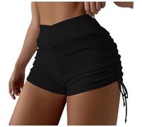 Damen Übergröße Einfarbig & Bedruckt Hohe Taille Brasilianische Bikinihose Slips Strandmode Brasilianische Bikinihose Seitlich binden Tanga Baden Sport Yoga Shorts Rock Schwimmhose (Black, XL)
