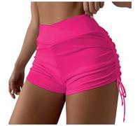 Damen Übergröße Einfarbig & Bedruckt Hohe Taille Brasilianische Bikinihose Slips Strandmode Brasilianische Bikinihose Seitlich binden Tanga Baden Sport Yoga Shorts Rock Schwimmhose (L)