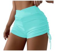 Damen Übergröße Einfarbig & Bedruckt Hohe Taille Brasilianische Bikinihose Slips Strandmode Brasilianische Bikinihose Seitlich binden Tanga Baden Sport Yoga Shorts Rock Schwimmhose (Mint Green, M)