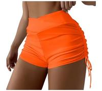 Damen Übergröße Einfarbig & Bedruckt Hohe Taille Brasilianische Bikinihose Slips Strandmode Brasilianische Bikinihose Seitlich binden Tanga Baden Sport Yoga Shorts Rock Schwimmhose (Orange, XL)