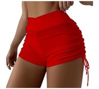 Damen Übergröße Einfarbig & Bedruckt Hohe Taille Brasilianische Bikinihose Slips Strandmode Brasilianische Bikinihose Seitlich binden Tanga Baden Sport Yoga Shorts Rock Schwimmhose (Red, XXL)