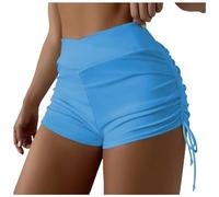 Damen Übergröße Einfarbig & Bedruckt Hohe Taille Brasilianische Bikinihose Slips Strandmode Brasilianische Bikinihose Seitlich binden Tanga Baden Sport Yoga Shorts Rock Schwimmhose (Light Blue, XXL)
