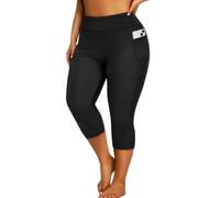 Damen Übergröße, Rashguard-Hose, hohe Taille, lange Schwimm-Capri-Leggings, Schwarz Regular, 22 Plus