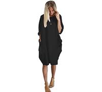 Damen ÜBergroßE Einfarbige Kleider LangäRmliges Baggy-Midi-T-Shirt Plus Size Kausal Lockeres Kurzes Kleid Mit Taschen from liangduming (L,Schwarz)