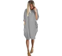 Damen ÜBergroßE Einfarbige Kleider LangäRmliges Baggy-Midi-T-Shirt Plus Size Kausal Lockeres Kurzes Kleid Mit Taschen from liangduming (L,Grau)