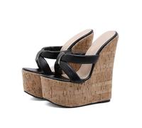 Damen Ultra High Plateau Keilsandalen - 16cm High Heels für Pole Dance, Nachtclub, Hochzeitsfeier, Laufsteg,Schwarz,41 EU