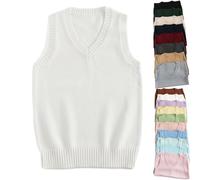 Damen Ultra-weiche V-Ausschnitt Strickweste, Gestrickte Westen Damen Herbst Winter Casual Baumwolle Ärmellose Pullover Einfarbig Sweater Weste, Damen Tank Top, weiß, L