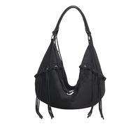 Damen-Umhängetasche aus Wildlederimitat in Knödelform mit Reißverschluss für Ausflüge und Pendler (schwarz) (schwarz)