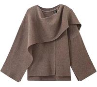 Damen-Umhang-Stil, Rundhalsausschnitt, kurzer Strickmantel, elegant, lässig, asymmetrisch, lockere Passform, Poncho, Cardigan, Pullover für Herbst und Winter, coffee, S