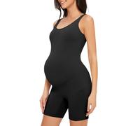 Damen Umstandsbody Schwangerschaft Shapewear Bauchunterstützung Shorts 12,7 cm ärmelloses Tanktop Strampler Jumpsuit, Schwarz, Medium