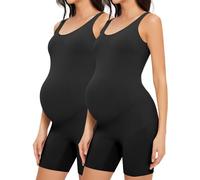 Damen Umstandsbody Schwangerschaft Shapewear Bauchunterstützung Shorts 12,7 cm ärmelloses Tanktop Strampler Jumpsuit, Schwarz, 2 Stück, XXL Große Größen