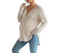 Damen Umstandsjacke Outwear - V-Ausschnitt Langarm Oversized Button Down Rippstrick Schwangerschaftspullover Weich Bequem Casual Front Button Top für Stillen Alltag, aprikose, 42