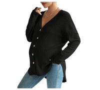 Damen Umstandsjacke Outwear - V-Ausschnitt Langarm Oversized Button Down Rippstrick Schwangerschaftspullover Weich Bequem Casual Front Button Top für Stillen Alltag, Schwarz , 38