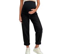 Damen Umstandsjeans,über Bauch Bequeme Stretch Boyfriend Jeans Loose Schwangerschaftshose mit Taschen Weites Bein Jeanshosen Boyfriend Lockere Hosen Denim Pants Casual Freizeithose