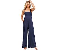 Damen Umstandsmode Ärmellos Jumpsuit Strampler mit gesmoktem Ausschnitt und Taschen, navy, Medium