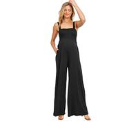 Damen Umstandsmode Ärmellos Jumpsuit Strampler mit gesmoktem Ausschnitt und Taschen, schwarz, Large
