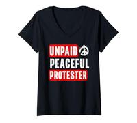 Damen Unbezahlter friedlicher Protester Rot Weiß Vintage Protest T-Shirt mit V-Ausschnitt
