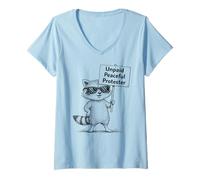 Damen Unbezahlter friedlicher Protester Waschbär Humor lustig T-Shirt mit V-Ausschnitt