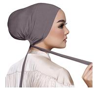 Damen Undercap Hijab Muslimische Unterschal Hijab Islamische Unterschal Hijab Cap mit Tie Back Closure Solid Color Unter Schal Hijab Mütze Turban Kopfbedeckung Chemo Kopftuch Schlafmütze Dunkelgrau