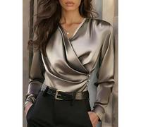 Damen Unifarbene dicke Satin Kreuz Elegante Mode Büro Pendler Langarm Bluse, geeignet für Alltag, Büro, Urlaub, Date-Outfits im Frühling, Herbst und W