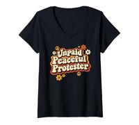 Damen Unpaid Peaceful Protester Retro Activism Zitat T-Shirt mit V-Ausschnitt