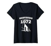 Damen Unsupervised Since 1972 Retro 70er 80er Jahre Kid Nostalgie Geburtstag T-Shirt mit V-Ausschnitt