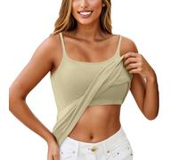 Damen Unterhemd BH-Hemd Basic U-Ausschnitt Eingebauter BH Bügelloser Gepolstert Verstellbare Tank Tops mit Integriertem Bh Ohne Bügel Einfarbig Bequeme Hemd Fitting Yoga BH(#2 Army Green,XXL)