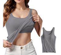 Damen Unterhemd BH-Hemd Basic U-Ausschnitt Eingebauter BH Bügelloser Gepolstert Verstellbare Tank Tops mit Integriertem Bh Ohne Bügel Einfarbig Bequeme Hemd Fitting Yoga BH(#B Dunkelgrau,S)