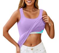 Damen Unterhemd BH-Hemd Basic U-Ausschnitt Eingebauter BH Bügelloser Gepolstert Verstellbare Tank Tops mit Integriertem Bh Ohne Bügel Einfarbig Bequeme Hemd Fitting Yoga BH(#C Light Purple,M)