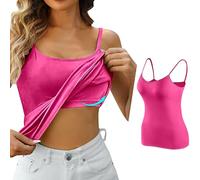 Damen Unterhemd BH-Hemd Basic U-Ausschnitt Eingebauter BH Gepolstert Tank Tops mit Integriertem BH Verstellbarer Camisole Ärmellose Spaghetti Strap Tops Sommer Shirts Trägershirt Trägertop