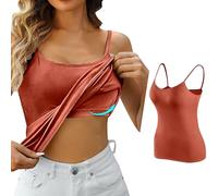 Damen Unterhemd BH-Hemd Basic U-Ausschnitt Eingebauter BH Gepolstert Tank Tops mit Integriertem BH Verstellbarer Camisole Ärmellose Spaghetti Strap Tops Sommer Shirts Trägershirt Trägertop