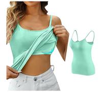 Damen Unterhemd BH-Hemd Basic U-Ausschnitt Eingebauter BH Gepolstert Tank Tops mit Integriertem BH Verstellbarer Camisole Ärmellose Spaghetti Strap Tops Sommer Shirts Trägershirt Trägertop