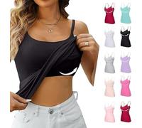 Damen Unterhemd BH-Hemd Basic U-Ausschnitt Eingebauter BH Gepolstert Tank Tops mit Integriertem BH Verstellbarer Camisole Ärmellose Spaghetti Strap Tops Sommer Shirts Trägershirt Trägertop