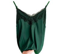 Damen Unterhemd - Sexy Spitze Frauen Satin Seide V-Ausschnitt Slim Tops Sommer Ärmellose Weste Spaghettiträger Lässig Bequem Elegante Büro Party Kleidung,Grün,M