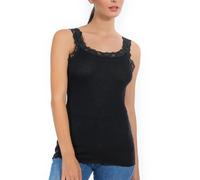 Damen Unterhemd TankTop Merinowolle Seide (L/XL, schwarz)