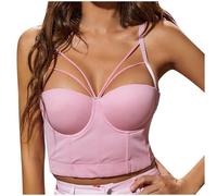 Damen Unterhemden BH-Hemden Sexy Crop Tops BH Sexy Bralette Bustier Dessous Bauchfrei Camilose Top Spaghettiträger Oberteil V-Ausschnitt Bralettes Tanktop ärmelloses Tank Tops Basic SommerShirts (38)