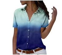 Damen Unterhemden Bluse Kurzarm Damen T Shirt Damen Grosse GröSsen Damen Sommer Drucken Revers Kurzarm Blusenshirt Mit Knopfleiste Vintage Bedruckt Button Down Tunika Hemd Hemdbluse Damen Kurzarm