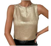 Damen Unterhemden Leicht Und Luftig, Günstig Ärmelloses Tanktop Aus Glänzendem Samt Mit Rundhalsausschnitt Und Gold, Bluse Weich Bequem, Shirt Top Casual Fashion, Oberteile Elegant Schick