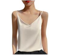 Damen Unterhemden Leicht Und Luftig, Sale Sommerliches Trägertop Aus Satin Mit V-Ausschnitt, Tanktop Angenehm Atmungsaktiv, Trägershirt Weich Bequem, Oberteil Lässige Mode, Träger Top Elegant Schick