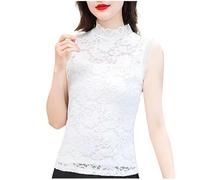 Damen Unterhemden Sexy Eng Anliegendes Ärmelloses Top Mit Stehkragen Und Spitze Tanktop Weich Bequem Trägershirt Lässige Mode Oberteil Elegant Schick Träger Top Leicht Luftig