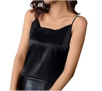Damen Unterhemden Unterhemd Aus Satin Mit Spitzeneinsätzen Und Rundhalsausschnitt Tanktop Weich Bequem Trägershirt Lässige Mode Oberteil Elegant Schick Träger Top Leicht Luftig