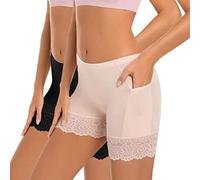 Damen Unterhose Unter Rock Kurz Hose Spitze Slips Anti-Chafing Shorts 1/3er Pack Boxershorts Miederhose Unterkleid Taillenslip Weichem Panties Leggings mit Anti-Rutsch Spitzenbesatz