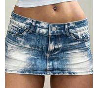 Damen Unterrock mit Jeans-Muster in tiefer Taille, modischer lässiger Strickrock im Streetstyle