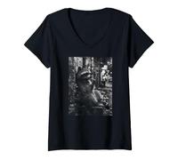 Damen Urban Raccoon City Night Vintage Tier T-Shirt mit V-Ausschnitt