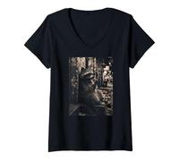 Damen Urban Raccoon City Night Vintage Tier T-Shirt mit V-Ausschnitt