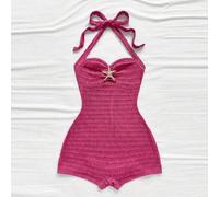 Damen Urlaubs Neckholder Schleife Einfarbig Strukturierter Jumpsuit, Strandparty