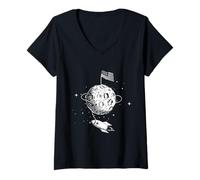 Damen USA Moon Landing - Weltraumrakete, Planeten, Universum Astronaut T-Shirt mit V-Ausschnitt